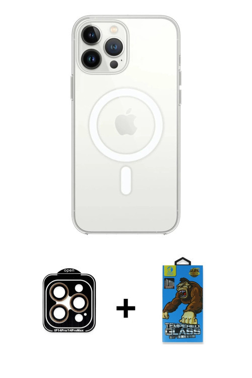 ieg™ iPhone 14 Pro Max Kılıf Kutup Klasik Serisi - Siyah 18D Cam Ekran Koruyucu + Turuncu PVD Metal