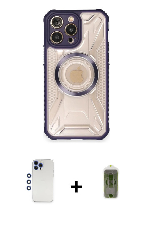 iPhone 12 Pro Max Kılıf Kutup Modern - Siyah Joko Magic 5D Hayalet Cam + Lacivert Shine Kamera