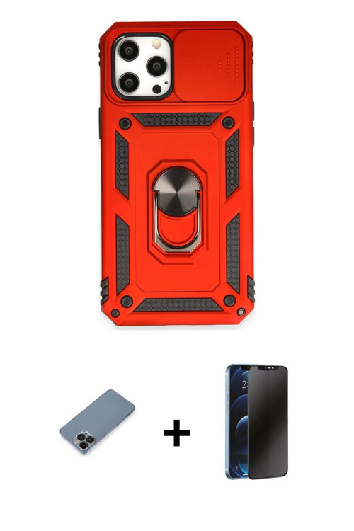iPhone 12 Pro Max Kılıf Ahenk Klasik - Siyah 3D Antistatik Hayalet Cam Ekran Koruyucu + Siyah M