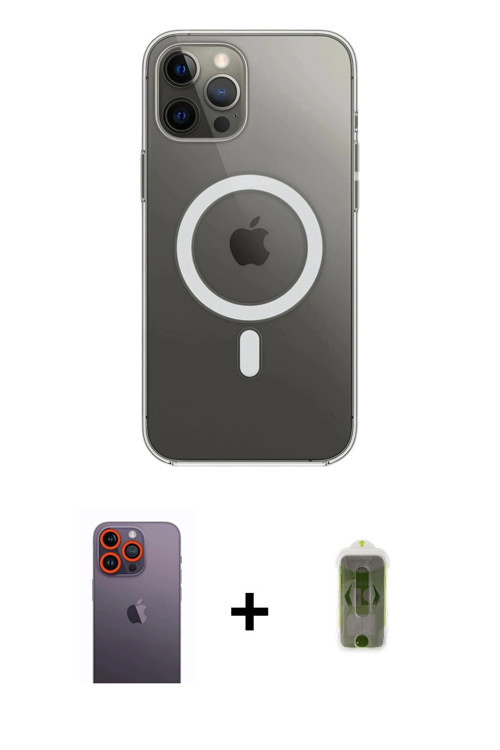ieg™ iPhone 12 Pro Max Kılıf Ahenk Yansıma Prime - Siyah Joko Magic 5D Hayalet Cam + Turuncu Neon Fo