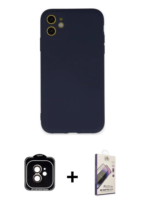 iPhone 11 Kılıf Ahenk Serisi - Siyah Bilvis 3D Mat Cam Ekran Koruyucu + Turuncu PVD Metal Kamer