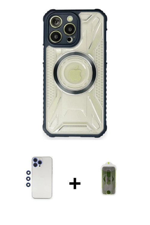 iPhone 12 Pro Max Kılıf Kutup Modern - Siyah Joko Magic 5D Hayalet Cam + Lacivert Shine Kamera