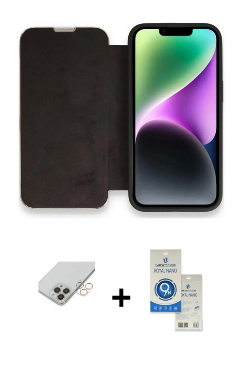 iPhone 14 Pro Max Kılıf Siluet Minimal Serisi - Şeffaf Royal Nano Ekran Koruyucu + Gold Band Me