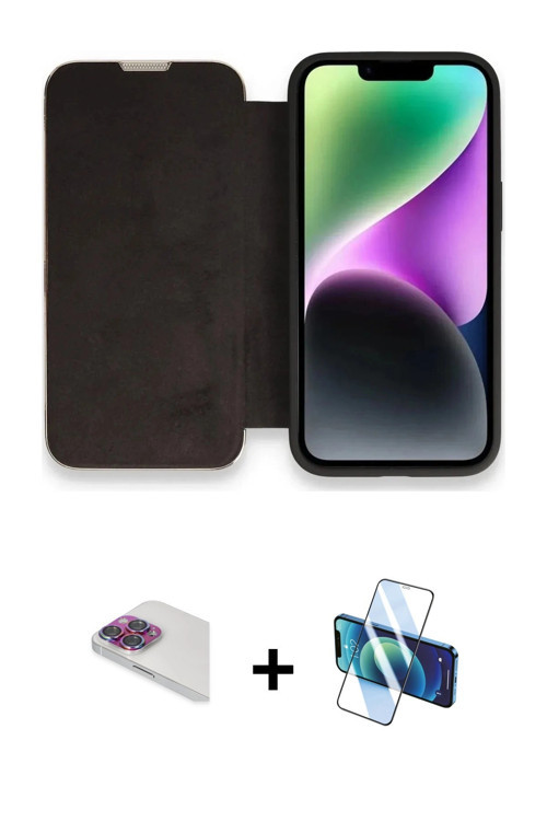 iPhone 13 Pro Max Kılıf Siluet Minimal Serisi - Siyah 3D Antistatik Cam Ekran Koruyucu + Gökkuş