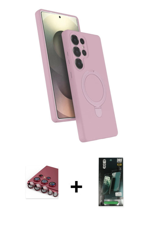 ieg™ Galaxy S23 Ultra Kılıf İz Işık Koleksiyonu - Siyah 360 Mat Full Body Arka Koruyucu + Kırmızı Va