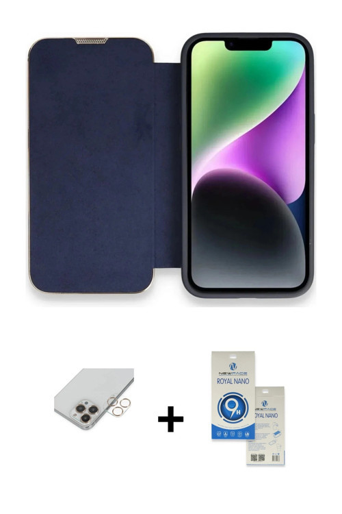 iPhone 14 Pro Max Kılıf Siluet Minimal Serisi - Şeffaf Royal Nano Ekran Koruyucu + Gold Band Me