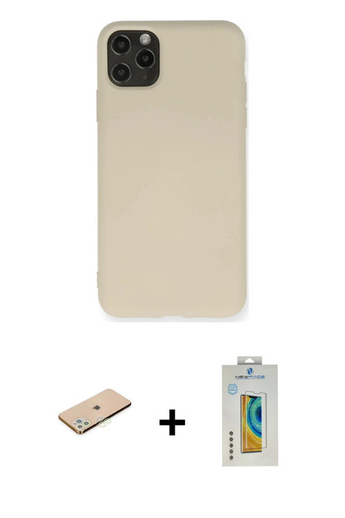 iPhone 11 Pro Max Kılıf Ahenk Serisi - Siyah Polymer Nano Ekran Koruyucu + Yeşil Renkli Kamera