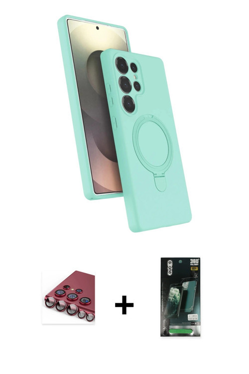 ieg™ Galaxy S23 Ultra Kılıf İz Işık Koleksiyonu - Siyah 360 Mat Full Body Arka Koruyucu + Kırmızı Va