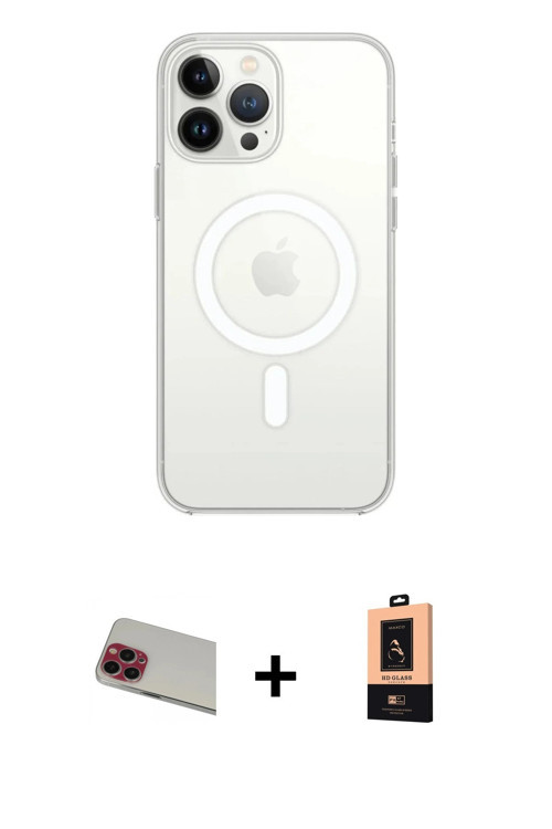 ieg™ iPhone 13 Pro Max Kılıf Ahenk Yansıma Prime - Şeffaf Maxco Cam Ekran Koruyucu + Kırmızı Rainbow