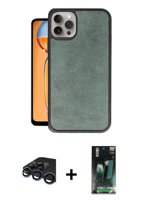 ieg™ iPhone 15 Pro Kılıf Kıvılcım Işık Serisi - Siyah 360 Mat Full Body Arka Koruyucu + Lacivert Raz