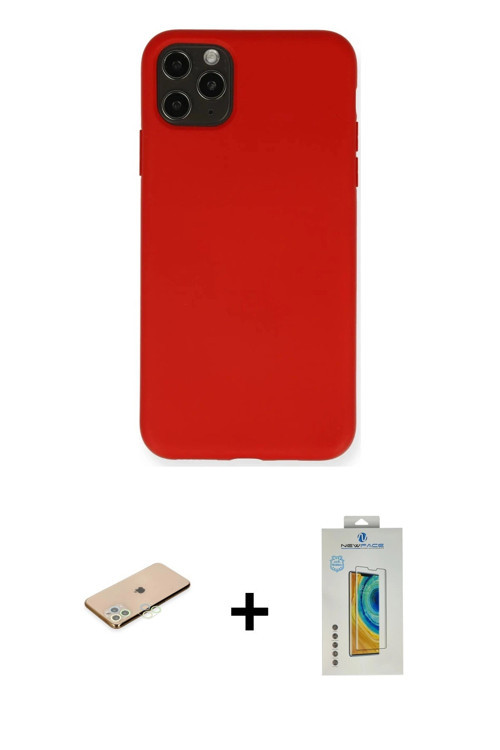 iPhone 11 Pro Max Kılıf Ahenk Serisi - Siyah Polymer Nano Ekran Koruyucu + Yeşil Renkli Kamera