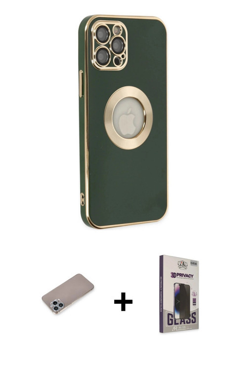 ieg™ iPhone 12 Pro Max Kılıf İz Form Serisi - Siyah Bilvis Hayalet Cam Ekran Koruyucu + Sierra Blue