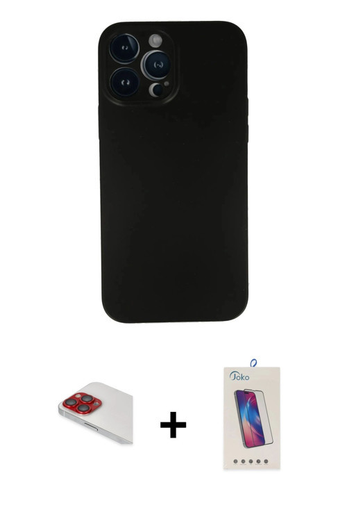 ieg™ iPhone 13 Pro Max Kılıf Yadigar Yansıma Serisi - Siyah Joko 5D Cam + Kırmızı Pers Alüminyum Kam
