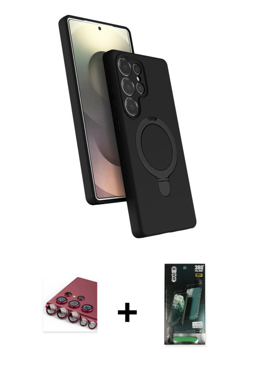 ieg™ Galaxy S23 Ultra Kılıf İz Işık Koleksiyonu - Siyah 360 Mat Full Body Arka Koruyucu + Kırmızı Va