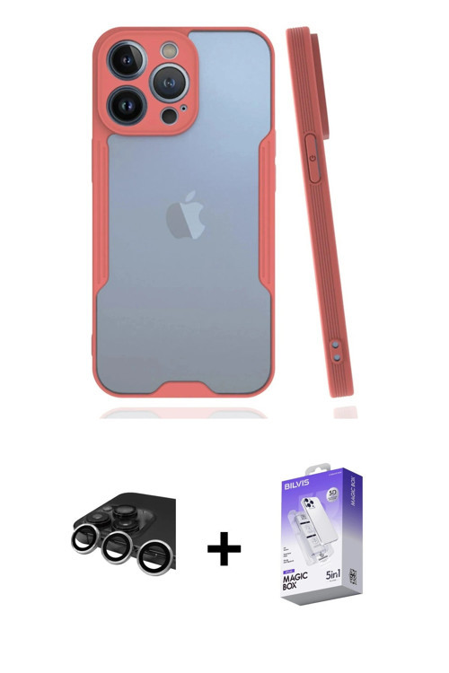 iPhone 14 Pro Max Kılıf Atlas Asil Serisi - Siyah Bilvis 5in1 3D Magic Cam Ekran Koruyucu + Güm