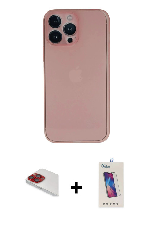 ieg™ iPhone 13 Pro Max Kılıf Yadigar Yansıma Serisi - Siyah Joko 5D Cam + Kırmızı Pers Alüminyum Kam