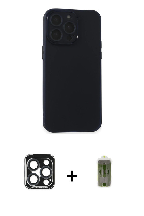 iPhone 15 Pro Max Kılıf Atlas Minimal Prime - Siyah Joko Magic 5D Hayalet Cam + Lacivert PVD Me