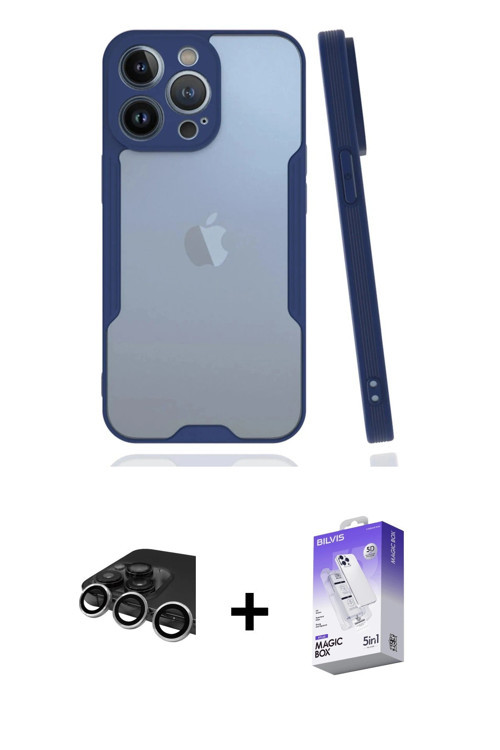 iPhone 14 Pro Max Kılıf Atlas Asil Serisi - Siyah Bilvis 5in1 3D Magic Cam Ekran Koruyucu + Güm