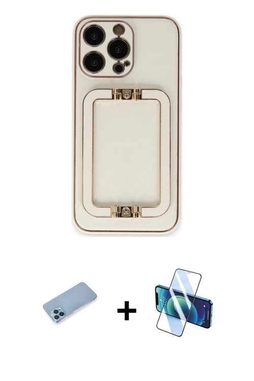 iPhone 13 Pro Max Kılıf Kozmos Minimal Prime - Siyah 3D Antistatik Cam Ekran Koruyucu + Mavi Sh