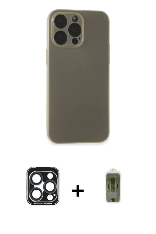 iPhone 15 Pro Max Kılıf Atlas Minimal Prime - Siyah Joko Magic 5D Hayalet Cam + Lacivert PVD Me
