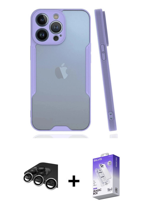 iPhone 14 Pro Max Kılıf Atlas Asil Serisi - Siyah Bilvis 5in1 3D Magic Cam Ekran Koruyucu + Güm