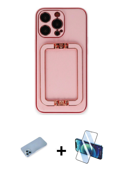 iPhone 13 Pro Max Kılıf Kozmos Minimal Prime - Siyah 3D Antistatik Cam Ekran Koruyucu + Mavi Sh