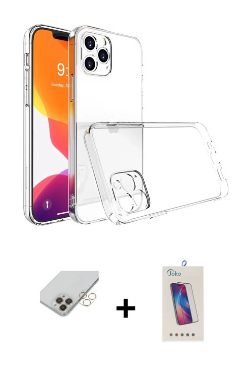 ieg™ iPhone 14 Pro Max Kılıf Zirve Doku - Siyah Joko 5D Cam + Gold Band Metal Kamera Lens