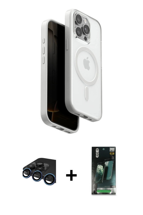 ieg™ iPhone 15 Pro Max Kılıf Pusula Form Serisi - Siyah 360 Mat Full Body Arka Koruyucu + Lacivert R