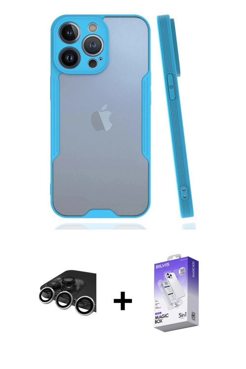 iPhone 14 Pro Max Kılıf Atlas Asil Serisi - Siyah Bilvis 5in1 3D Magic Cam Ekran Koruyucu + Güm