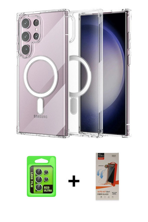 Galaxy S23 Ultra Kılıf Ahenk Yansıma Prime - Siyah AutoKit 5in1 Fiber Hayalet Cam Ekran Koruyuc