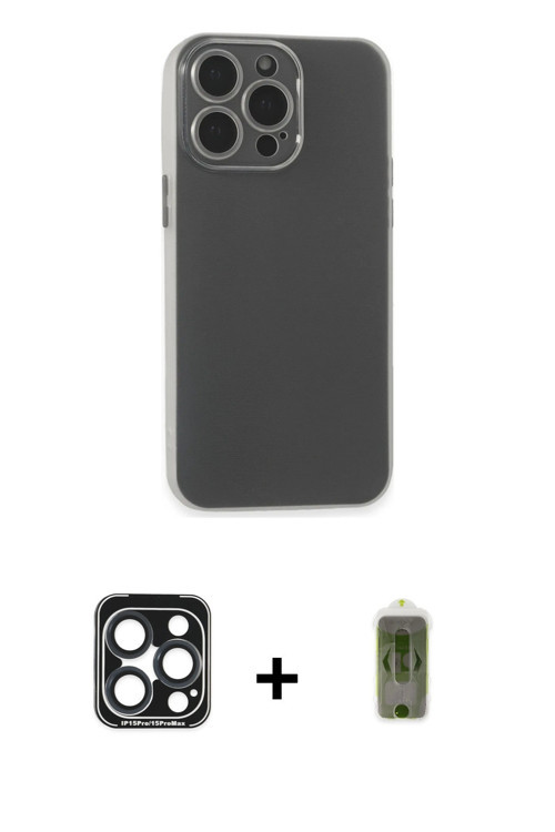 iPhone 15 Pro Max Kılıf Atlas Minimal Prime - Siyah Joko Magic 5D Hayalet Cam + Lacivert PVD Me