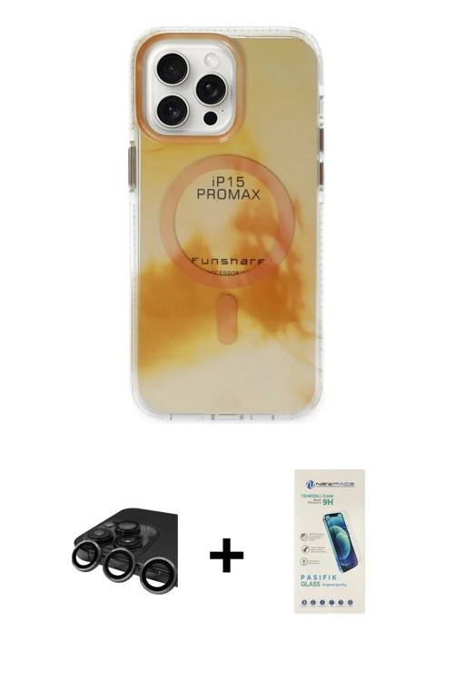 iPhone 15 Pro Max Kılıf Ufuk Doku Prime - Şeffaf Pasifik Cam Ekran Koruyucu + Titanyum Gri Raze