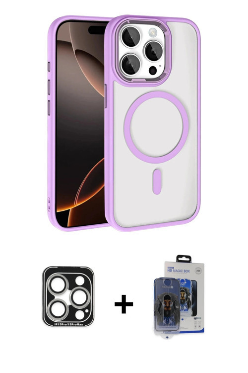 iPhone 15 Pro Max Kılıf Kıvılcım Prime - Siyah Vanessa Magic Cam + Gümüş PVD Metal Kamera Lens