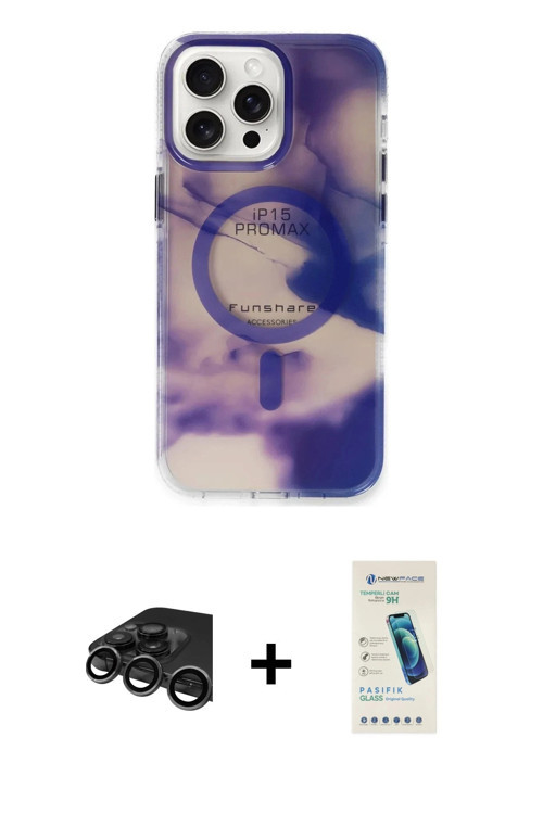 iPhone 15 Pro Max Kılıf Ufuk Doku Prime - Şeffaf Pasifik Cam Ekran Koruyucu + Titanyum Gri Raze