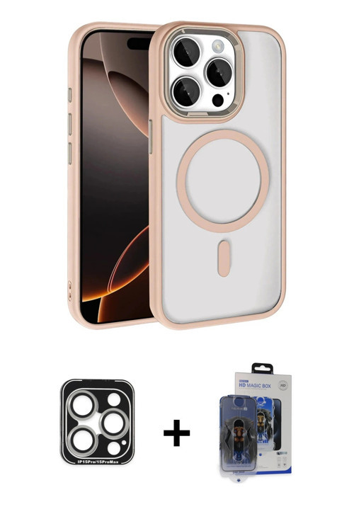 iPhone 15 Pro Max Kılıf Kıvılcım Prime - Siyah Vanessa Magic Cam + Gümüş PVD Metal Kamera Lens
