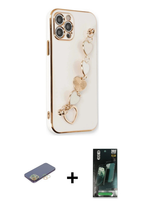iPhone 12 Pro Kılıf Nova Işık Prime - Siyah 360 Mat Full Body Arka Koruyucu + Sarı Renkli Kamer