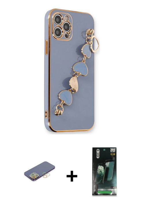iPhone 12 Pro Kılıf Nova Işık Prime - Siyah 360 Mat Full Body Arka Koruyucu + Sarı Renkli Kamer