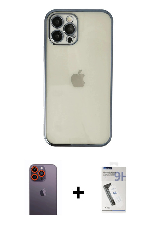 iPhone 12 Pro Kılıf Vadi Minimal - Şeffaf Uv Polymer Nano Ekran Koruyucu + Turuncu Neon Fosforl