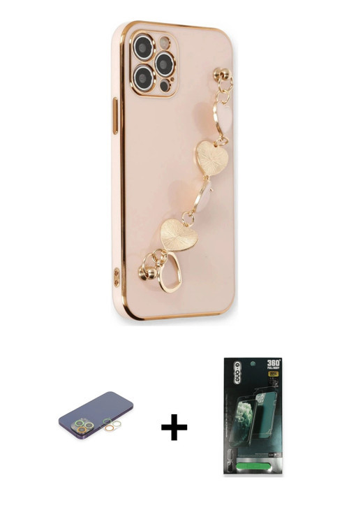 iPhone 12 Pro Kılıf Nova Işık Prime - Siyah 360 Mat Full Body Arka Koruyucu + Sarı Renkli Kamer