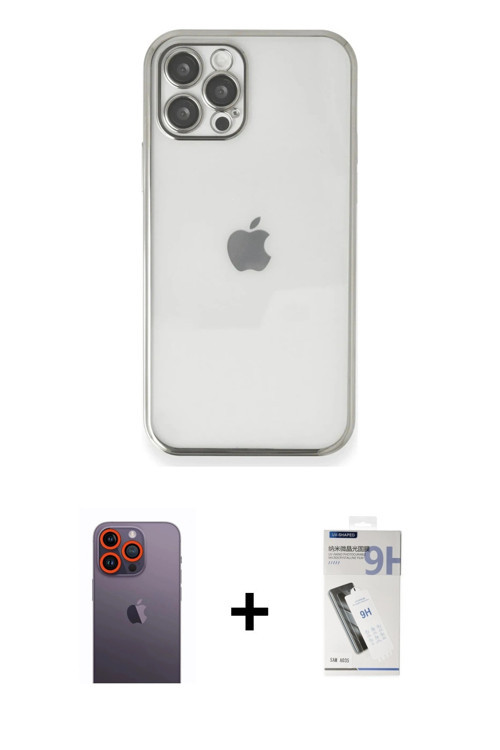 iPhone 12 Pro Kılıf Vadi Minimal - Şeffaf Uv Polymer Nano Ekran Koruyucu + Turuncu Neon Fosforl