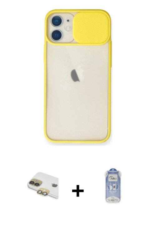 iPhone 11 Kılıf Vadi Çizgi - Siyah Joko Magic 5D Cam + Gold Pers Alüminyum Kamera Lens
