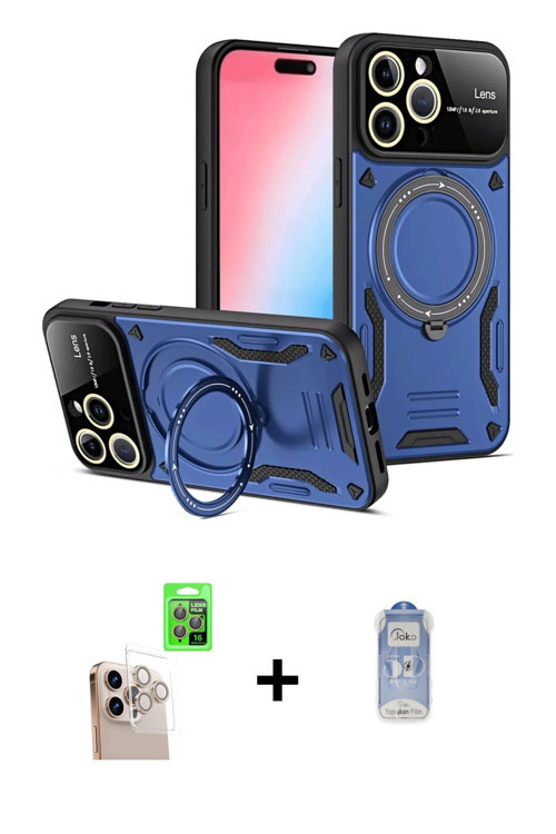 iPhone 16 Pro Max Kılıf Kıvılcım Modern Serisi - Siyah Joko Magic 5D Cam + Natural Grey Raze Me