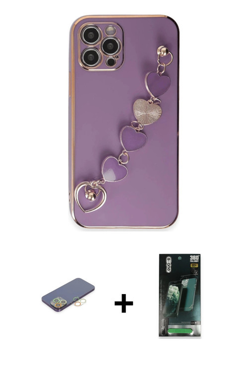 iPhone 12 Pro Kılıf Nova Işık Prime - Siyah 360 Mat Full Body Arka Koruyucu + Sarı Renkli Kamer
