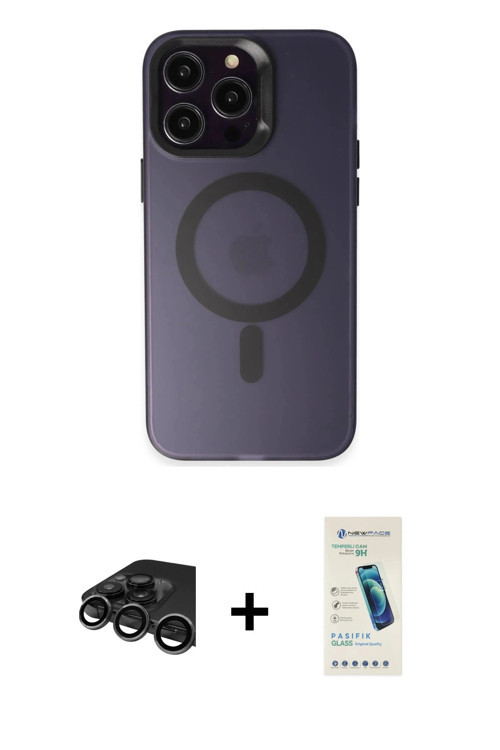 iPhone 15 Pro Kılıf Kozmos Çizgi Prime - Şeffaf Pasifik Cam Ekran Koruyucu + Titanyum Gri Raze