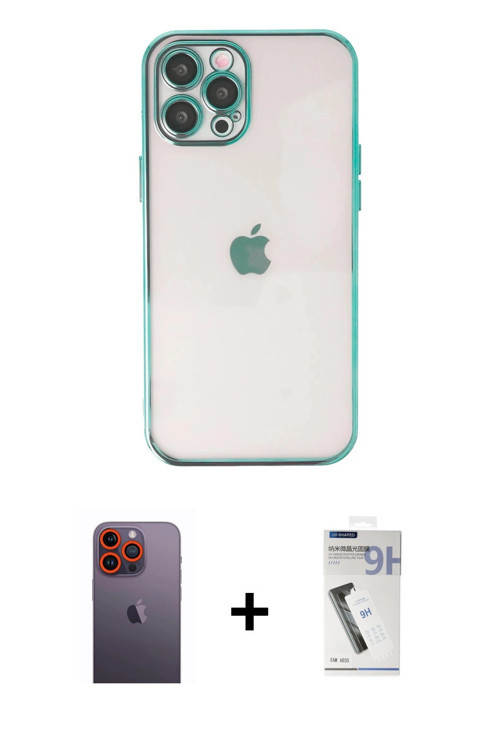 iPhone 12 Pro Kılıf Vadi Minimal - Şeffaf Uv Polymer Nano Ekran Koruyucu + Turuncu Neon Fosforl