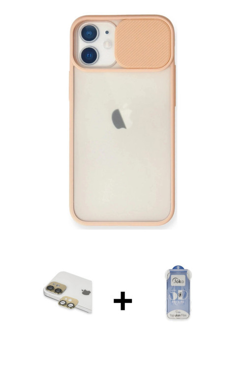 iPhone 11 Kılıf Vadi Çizgi - Siyah Joko Magic 5D Cam + Gold Pers Alüminyum Kamera Lens