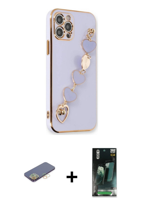 iPhone 12 Pro Kılıf Nova Işık Prime - Siyah 360 Mat Full Body Arka Koruyucu + Sarı Renkli Kamer