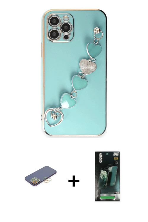 iPhone 12 Pro Kılıf Nova Işık Prime - Siyah 360 Mat Full Body Arka Koruyucu + Sarı Renkli Kamer