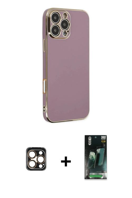 iPhone 16 Pro Max Kılıf Yankı Serisi - Siyah 360 Mat Full Body Arka Koruyucu + Gold PVD Metal K