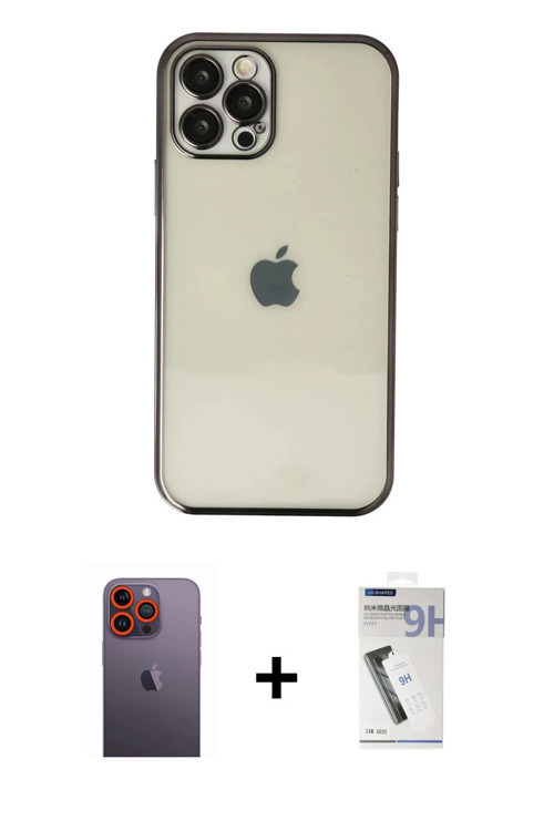 iPhone 12 Pro Kılıf Vadi Minimal - Şeffaf Uv Polymer Nano Ekran Koruyucu + Turuncu Neon Fosforl